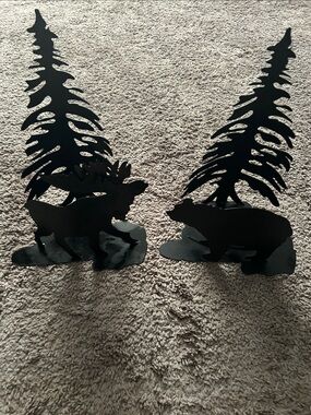 Black Metal Moose & Bear Candle Holder/Bookend/Wall hanger Tree Silhouettes